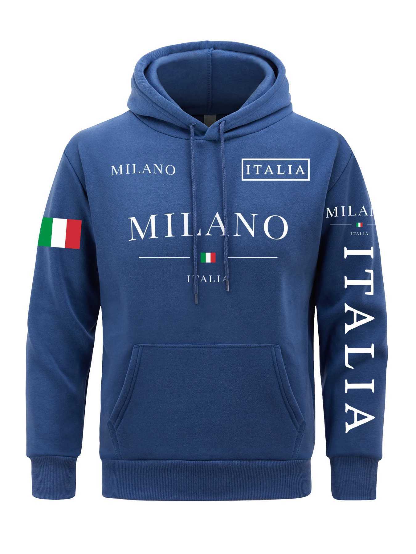 Italian Flag Mens Hoodie Milan City Hoodie Wool Hoodie Mens Casual Spring and Autumn Clothing W250207