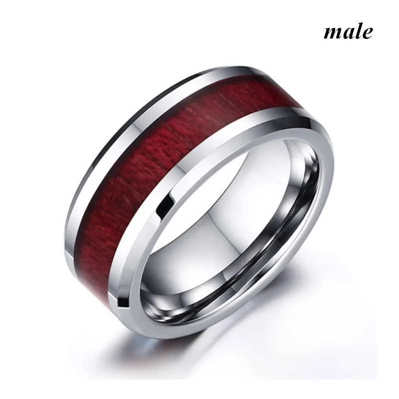 Fashion Couple Rings Women Heart White Crystal CZ Rings Set Mens Red Wood Inlay Stainless Steel Ring Wedding Band Jewelry Gifts W250207