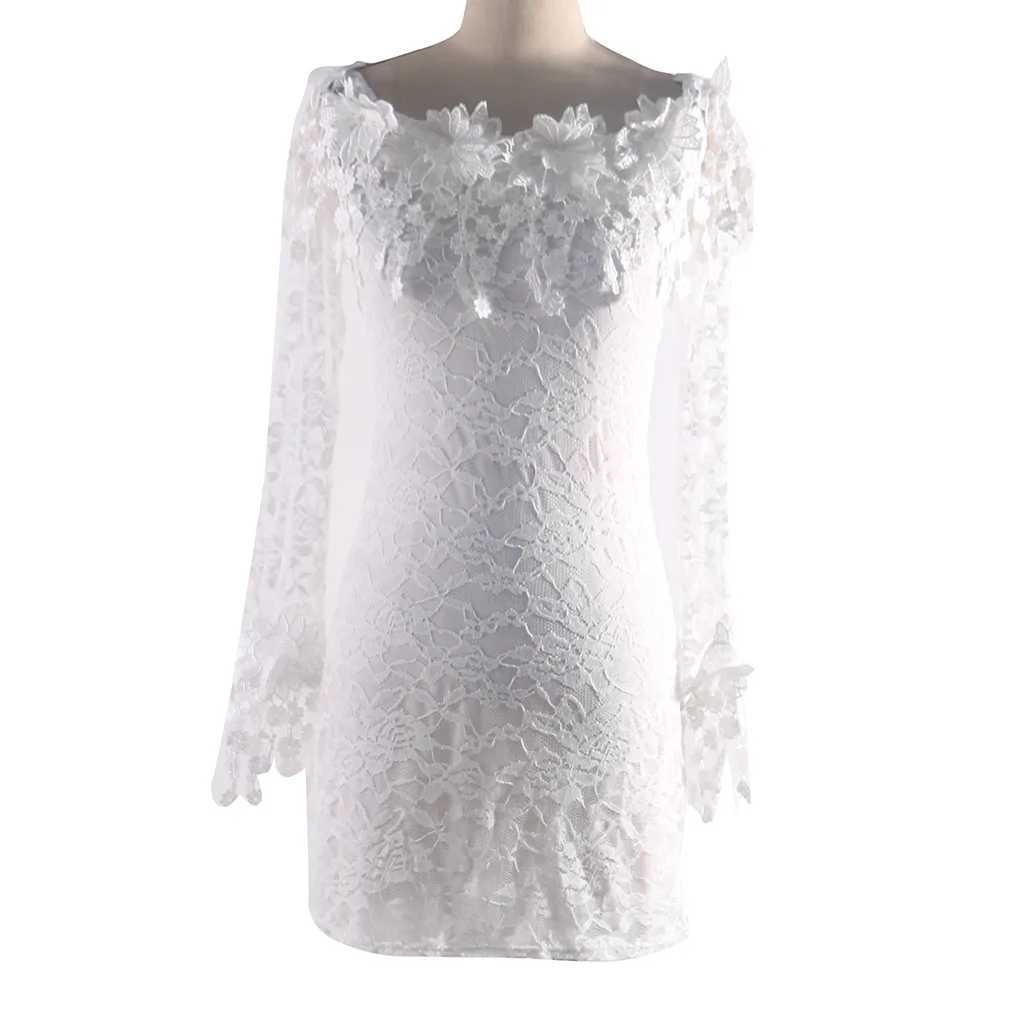 Sexy White Lace Dress Long Sve Women Dress Bodycon Off Shoulder Lace Wedding Party Clubwear Evening Short Mini Dress 2024XJ2500207