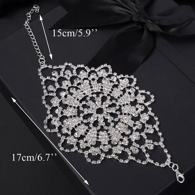 Fashion Rhinestone Flower Wrist Bracelet Prom Jewelry for Women Adjustable Arm Chain Cuff Jewelry Bracelet Accessories Gifts 250206