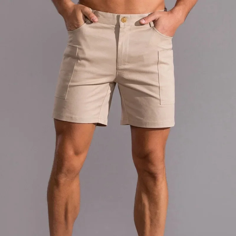 Khaki Shorts Men Bermuda Streetwear Pure Cotton Knee Length Casual Short Pants Work Trousers Summer Fashion Bottoms 2024 250207