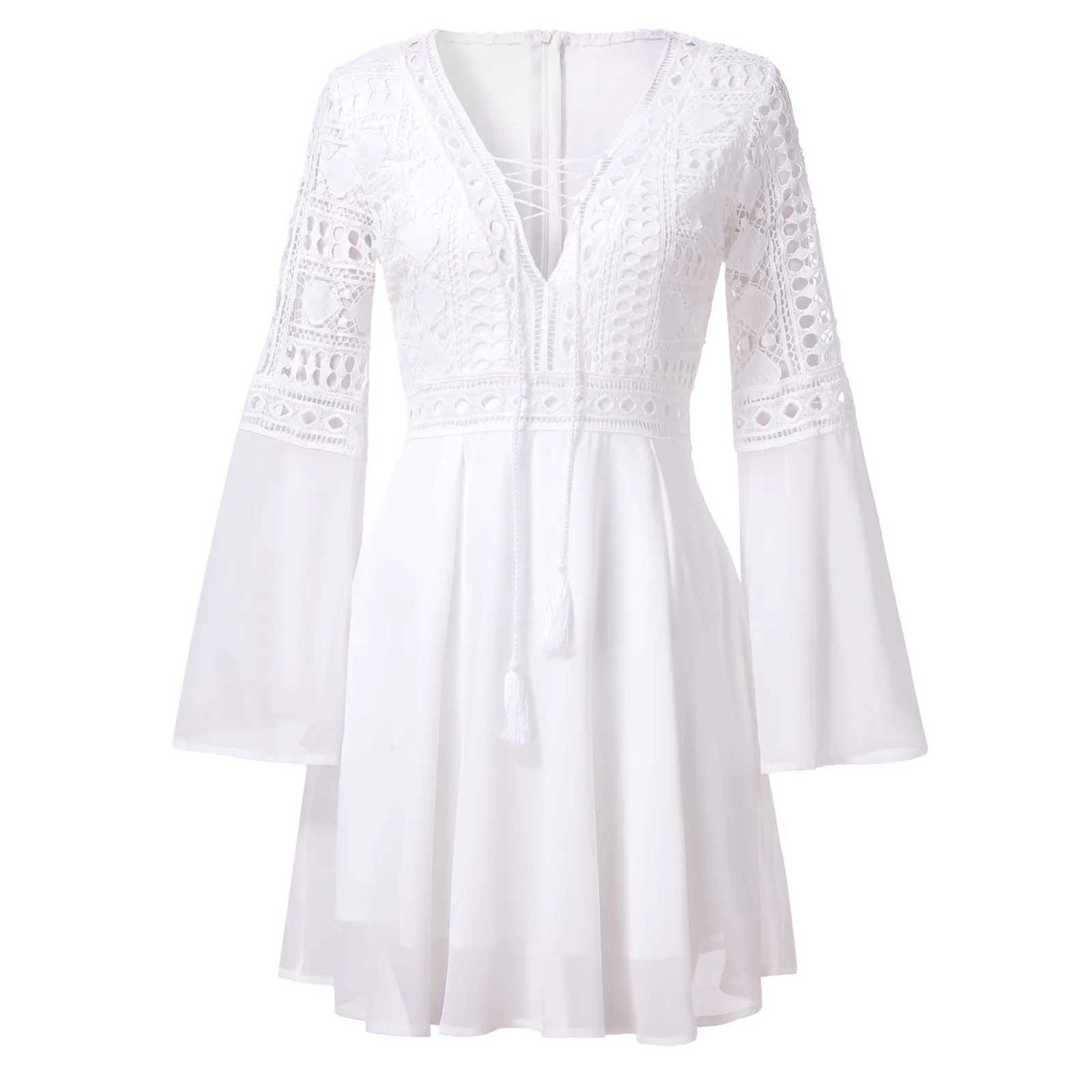 Women Lace Eleagnt Dresses Summer 2023 Casual Boho Beach Dresses Long Sve Bodycon Cocktail Party Pencil Fall DressXJ2500207