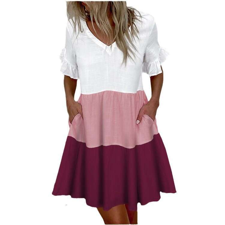2021 European and American women's short print ruffle pocket dress for women 2024 new casual versatile fashion clothing