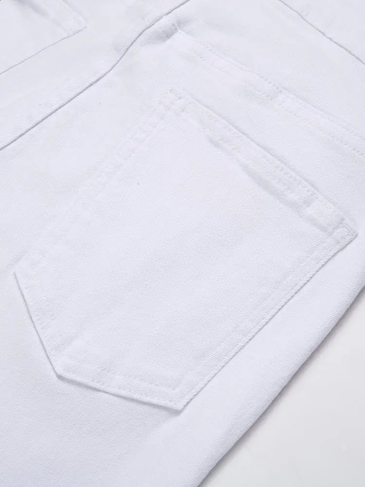 Mens jeans casual straight - leg stretch fashionable classic white denim long trousers in a minimalist trendy ripped style. 250206