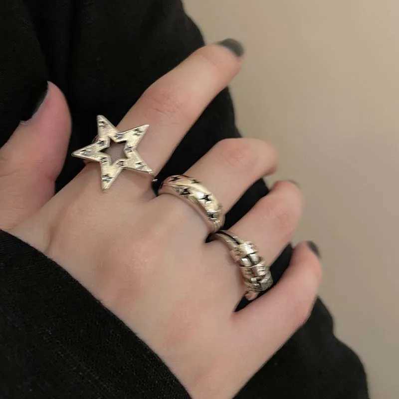 Vintage Punk Hollow Irregular Star Couple Rings for Women Men Fashion Shiny Crystal Pentagram Adjustable Ring Lover Jewelry W250207