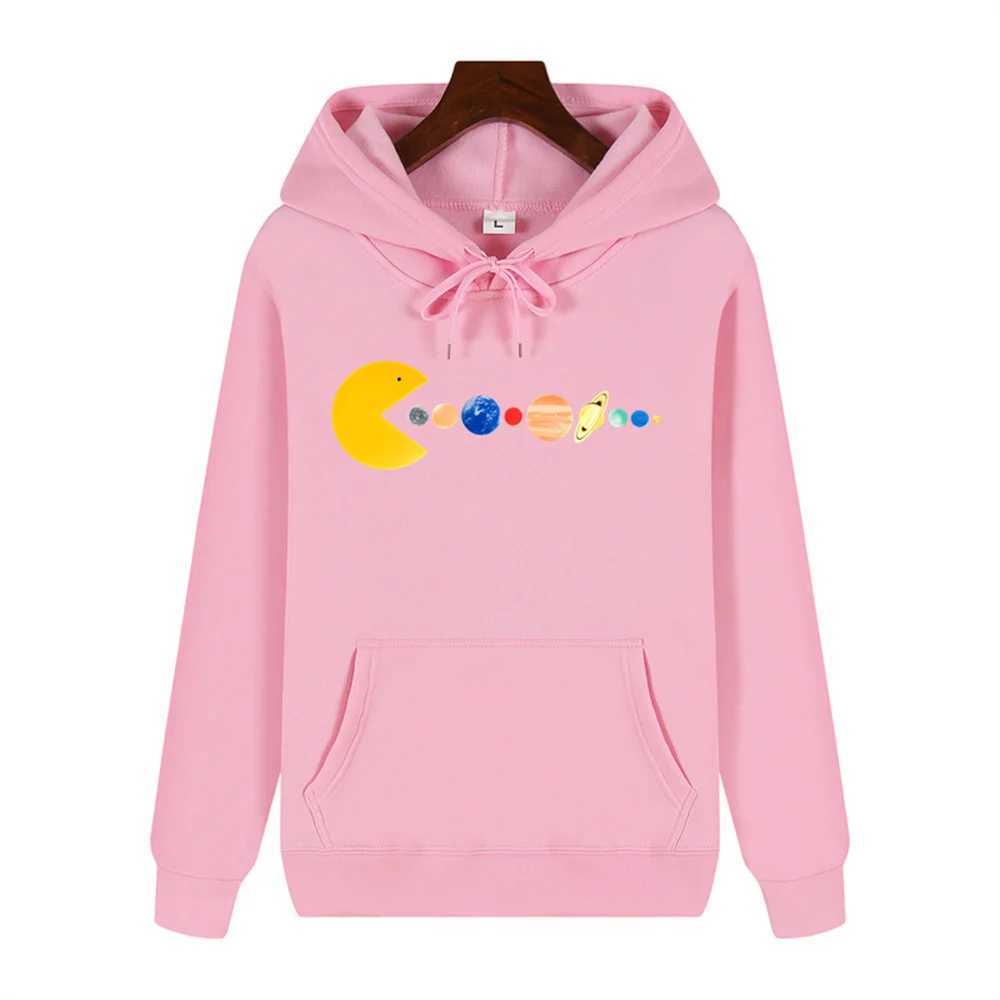 Comfortable and soft autumn and winter with wool simple and creative planet printed mens high-quality casual and warm street hoodie W250207