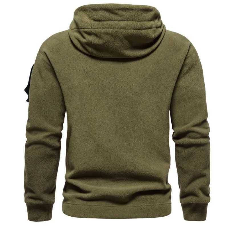 Autumn and Winter Mens Wear New Mens Casual Outdoor Tactical Hooded Sweater Mens Fleece Jersey Solid Color Fleece Sweatshirt W250207