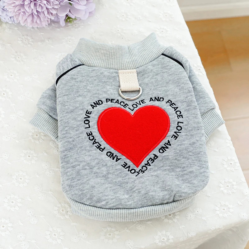 Dog Valentines Day Sweatshirt Heart Letter Embroidery 2 Legs Covered Dog Clothes with D-Ring Pet Clothes for Small Dog Cats 250206