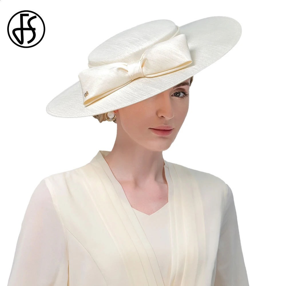 Wide brimmed church headwear Ladies big bow formal hat Wedding Bride Tea flat fedora 250207