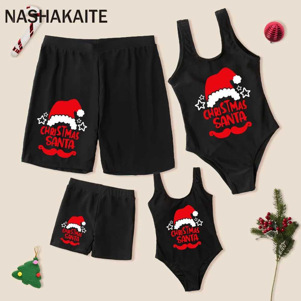 NASHAKAITE Christmas Family Matching Clothes Family Swimsuits Santa Claus Swimsuit Mom Daughter Clothes Father Son Swim Shorts W250207