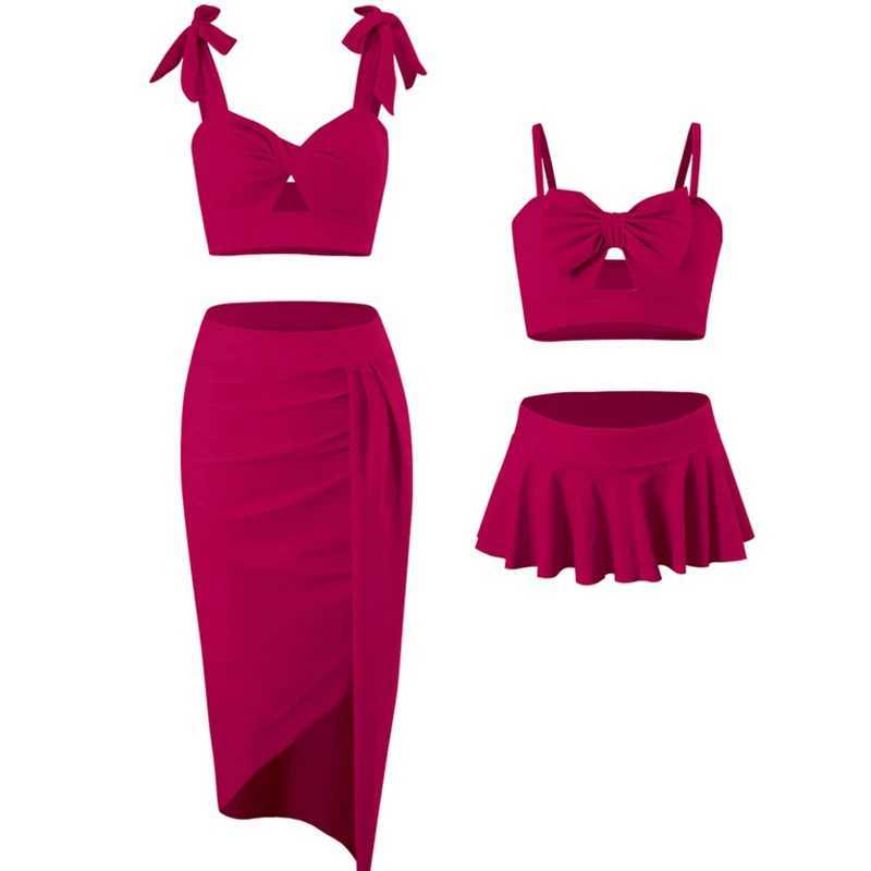 2024 Family Matching Swimsuit Summer Bikini Mother Daughter Bow Swimwear Mom Baby Girls Clothing Set 3PCS Moms Swimsuit Skirt W250207
