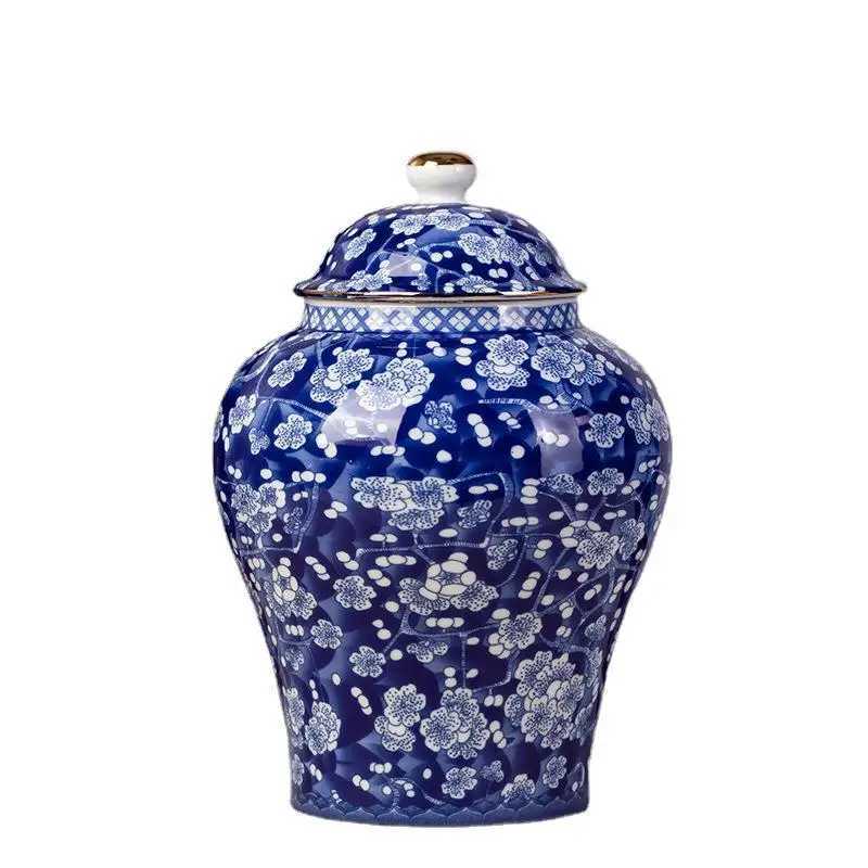 Storage Bottles Jars 1300ml Ceramic Ginger Jar Chinese Porcelain Tea Canisters Large Capacity Celadon Vase Storage Jars Home Decoration CL250207