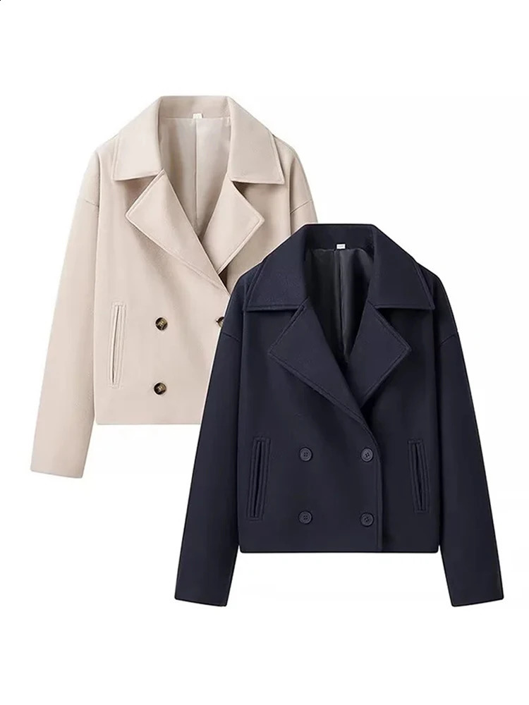2024 Autumn Winter Coat Casual Double Breasted Turn Down Collar Female Short Jackets Chic Lady Loose Demi Season Outcoat 250109Z