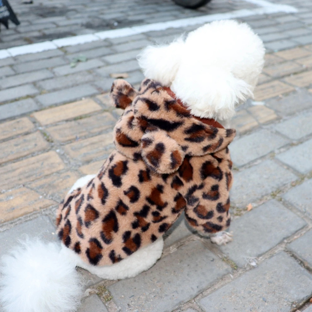 Winter Pet Dog Clothes Dogs Hoodies Coat Plush Warm Sweatshirt For Small Medium Cute Leopard Print Puppy Jacket Pets Costume 250206