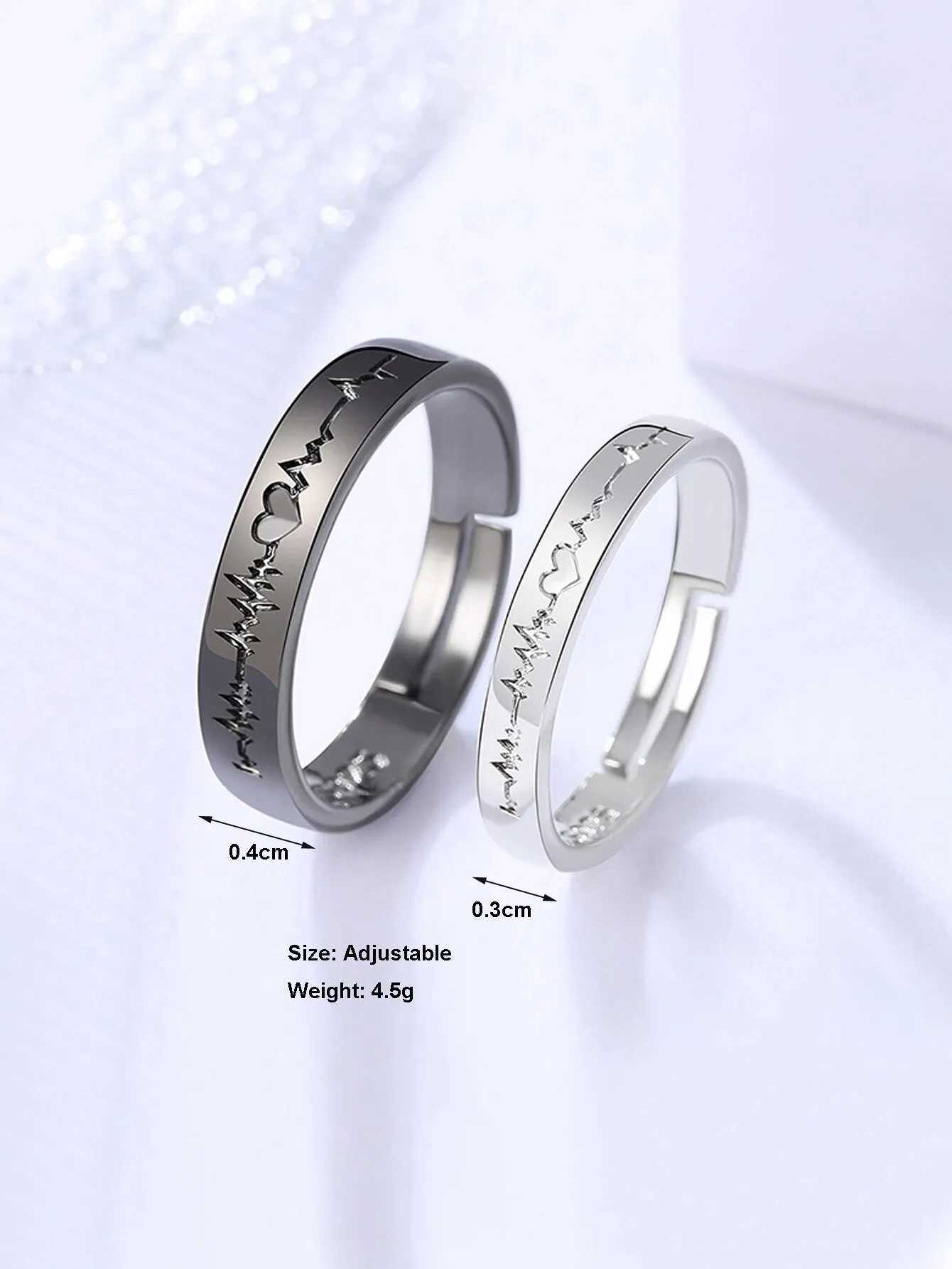 2 Minimalist And Personalized Couple Rings Black And White Love Electrogram Opening A Pair Of Male And Female Student Minimalist W250207