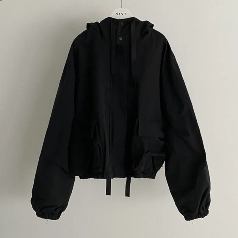 IEFB Style Hooded Jacket Spring Loose Trend Cargo Jackets Zipper Solid Color Fashion Casual Mens Clothing 9A7586 250206
