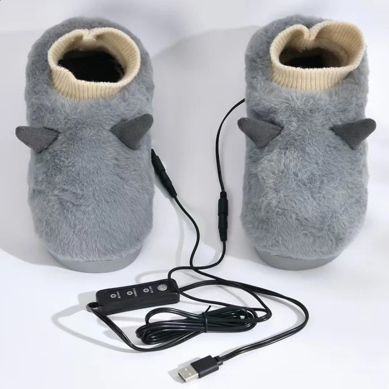 Electric Heating Slippers 3 Gear Temperature Adjustment Foot Warmer USB Quick Heat Plush Shoes for Men Women Feet Heater 250120
