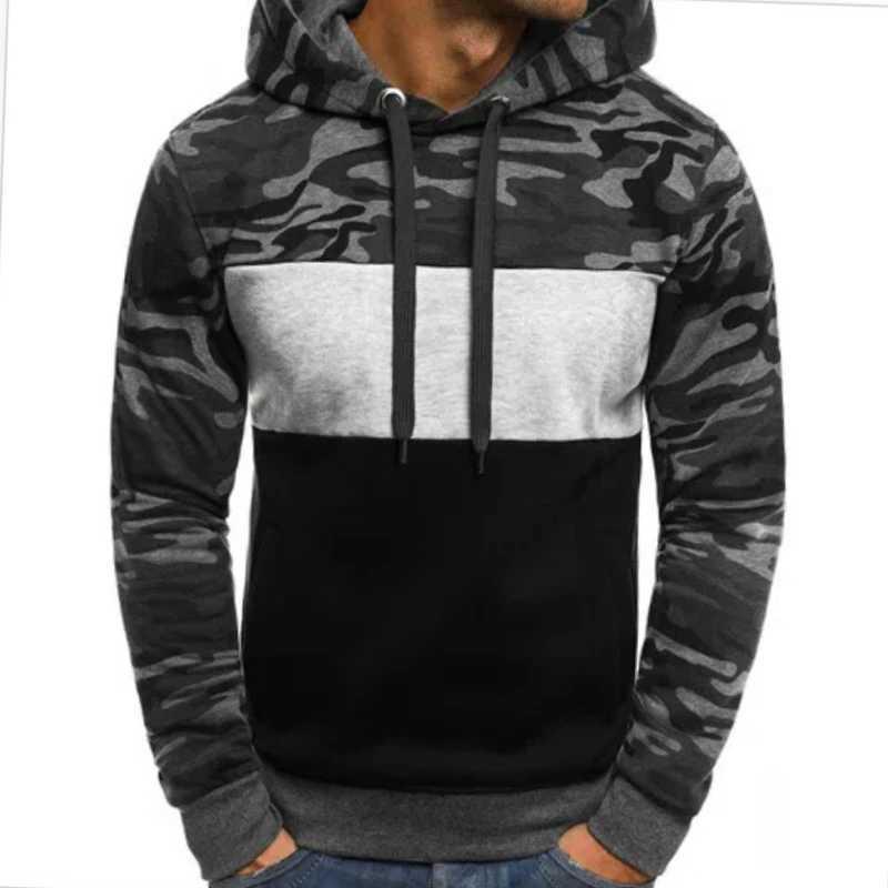 New Spring and Autumn Hoodies Mens Fleece Hoodie Harajuku Pullovers Mens Camo Color Blocked Slim Fit Vintage All-match Tops W250207