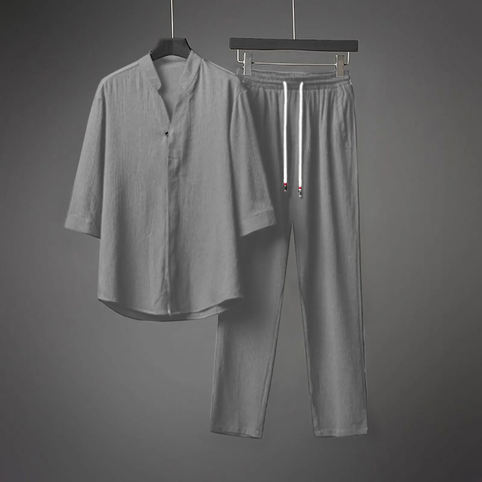 2023 Shirt Pants Summer Mens Fashion Casual Solid Color Classic TShirt Set High Quality TwoPiece Streetwear 250207