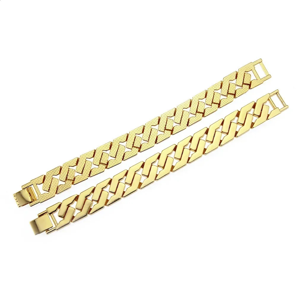 1pcs Blank Cuban Link Chain Bracelet Metal Iced Out Hip Hop Gold Color Heavy 15mm Men Women Hip Hop Jewelry 20cm Drop 250206