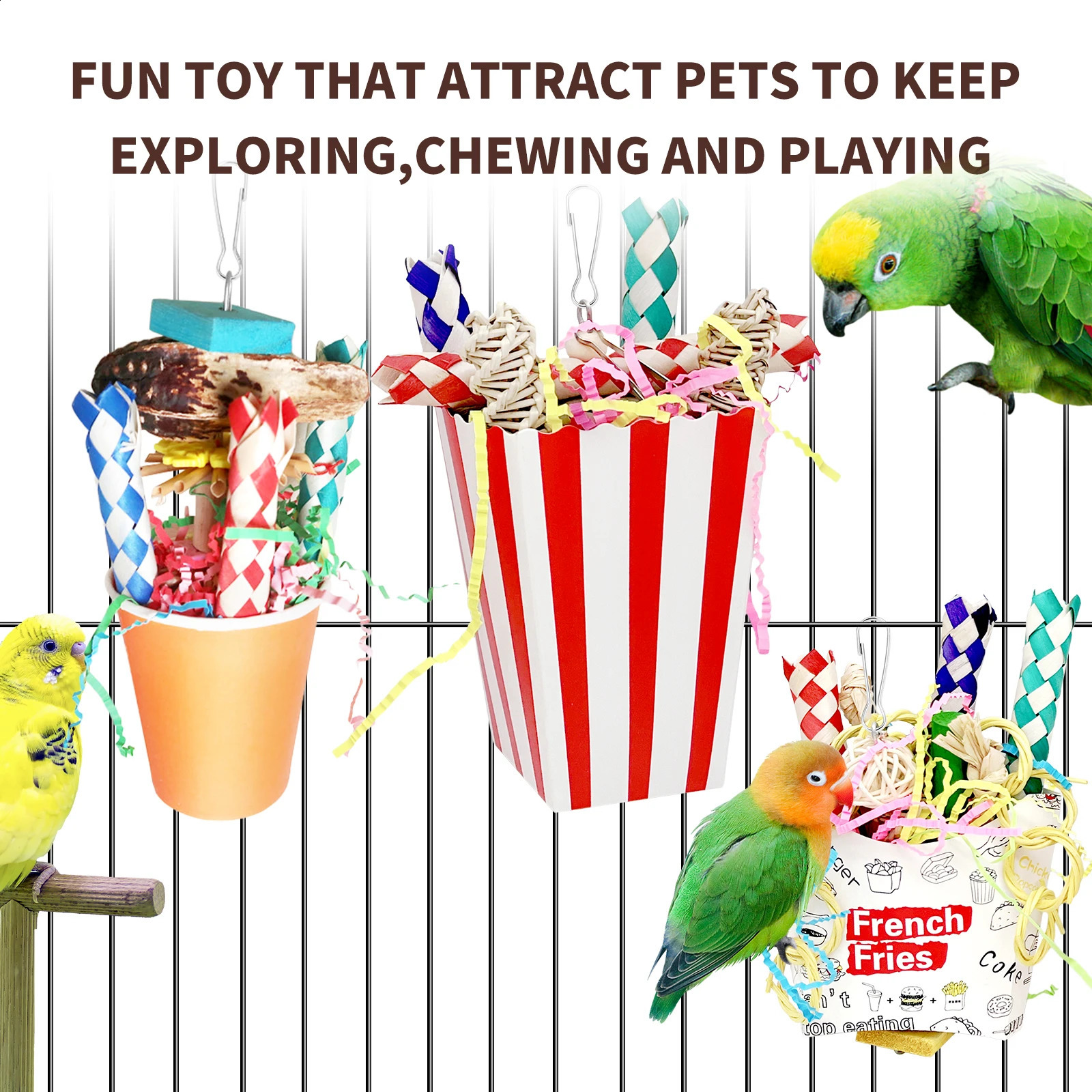 Bird Toys 3PCS Bird Shredding ToysBird Shredder Toys Chewing Toys Parrot Cage Foraging Hanging ToyBird Cage Accessories for B 250206