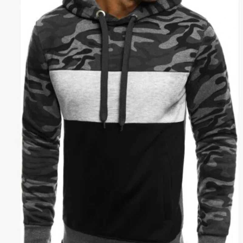 New Spring and Autumn Hoodies Mens Fleece Hoodie Harajuku Pullovers Mens Camo Color Blocked Slim Fit Vintage All-match Tops W250207