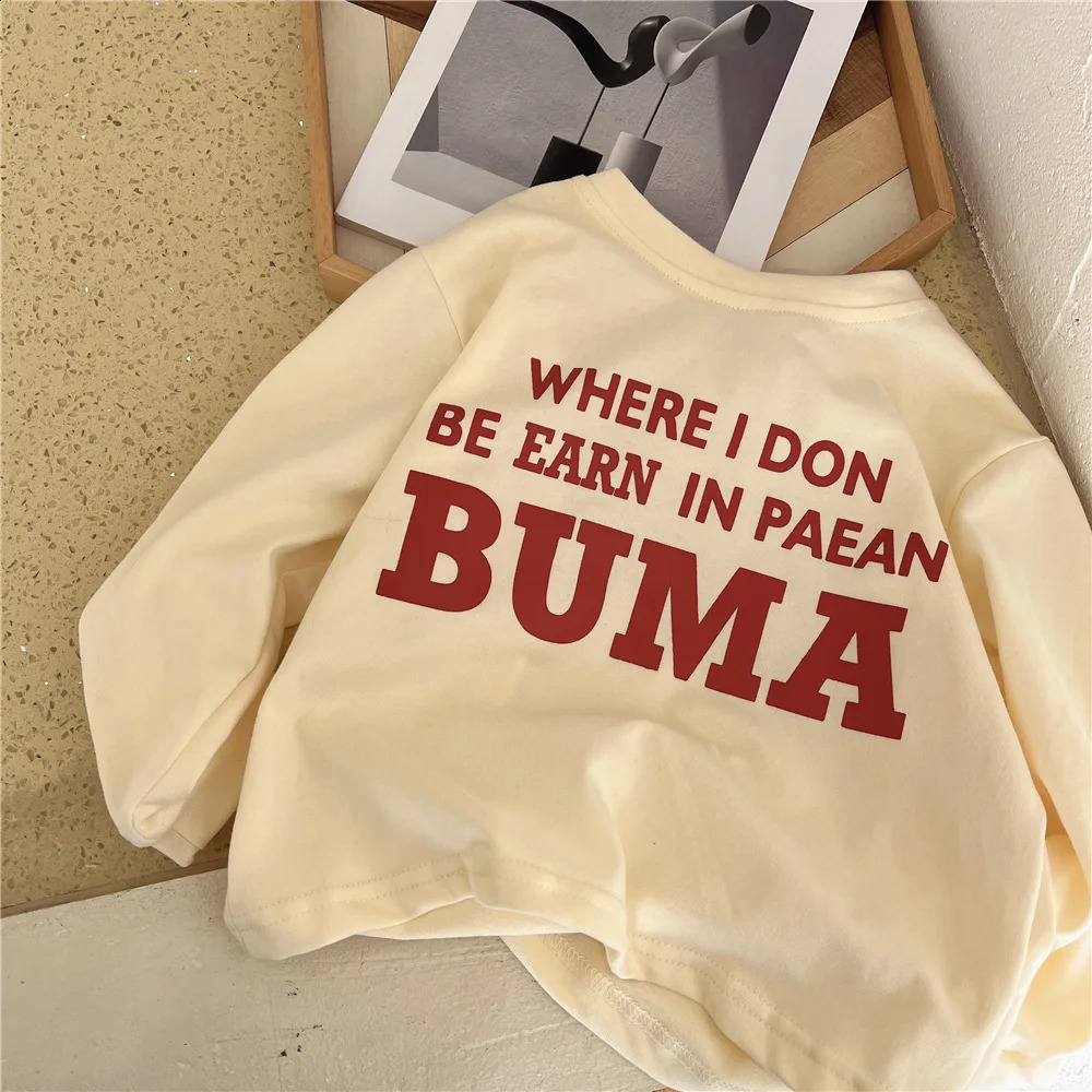 Autumn Kids Boys Long Sleeve Base Shirt Pure Cotton Letter Printed Baby Top Versatile Simple Children Shirts 250117