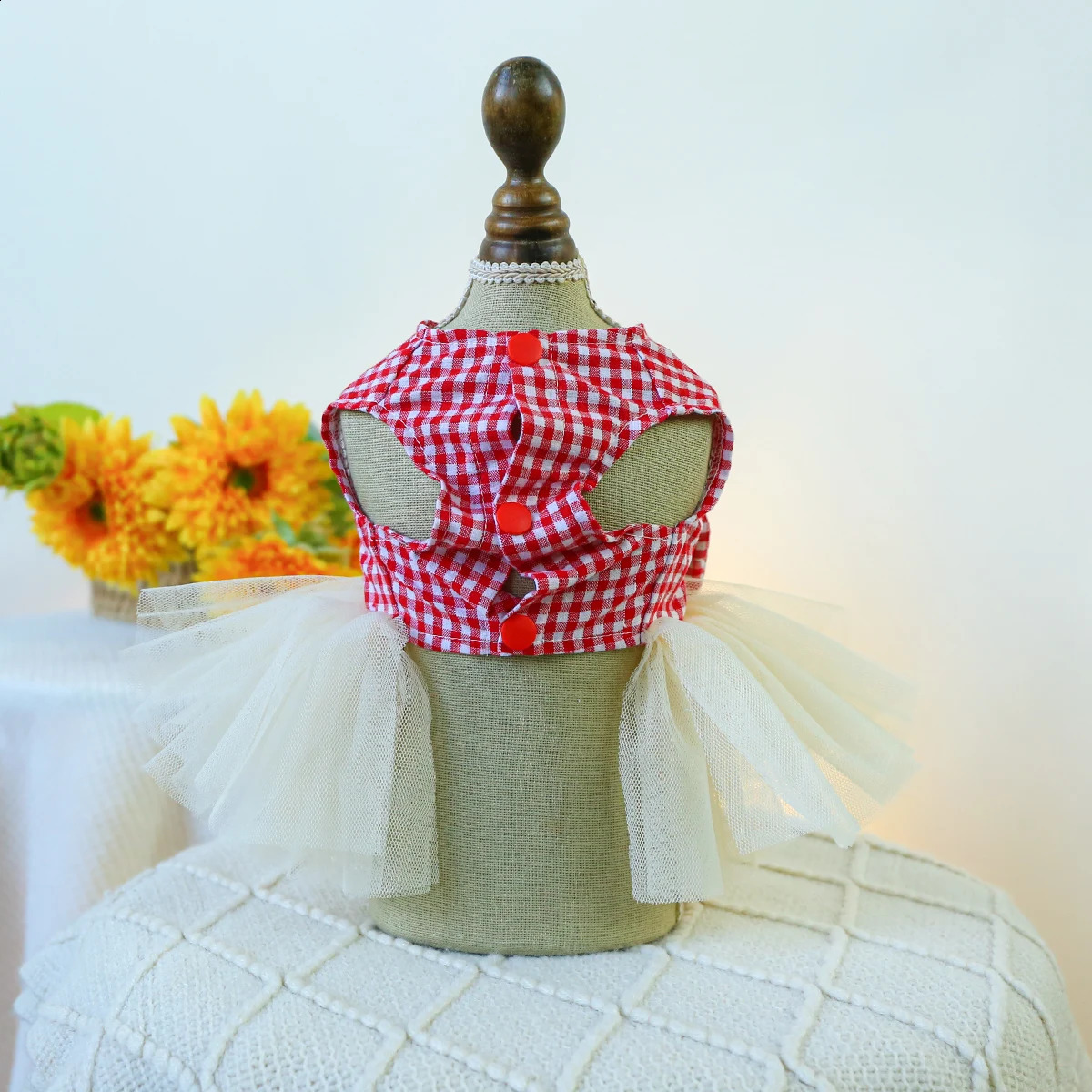 1PC Pet Clothing SpringSummer Red Plaid Valentines Day Love Bow Princess Dress Suitable for Small and Medium sized Dogs 250206