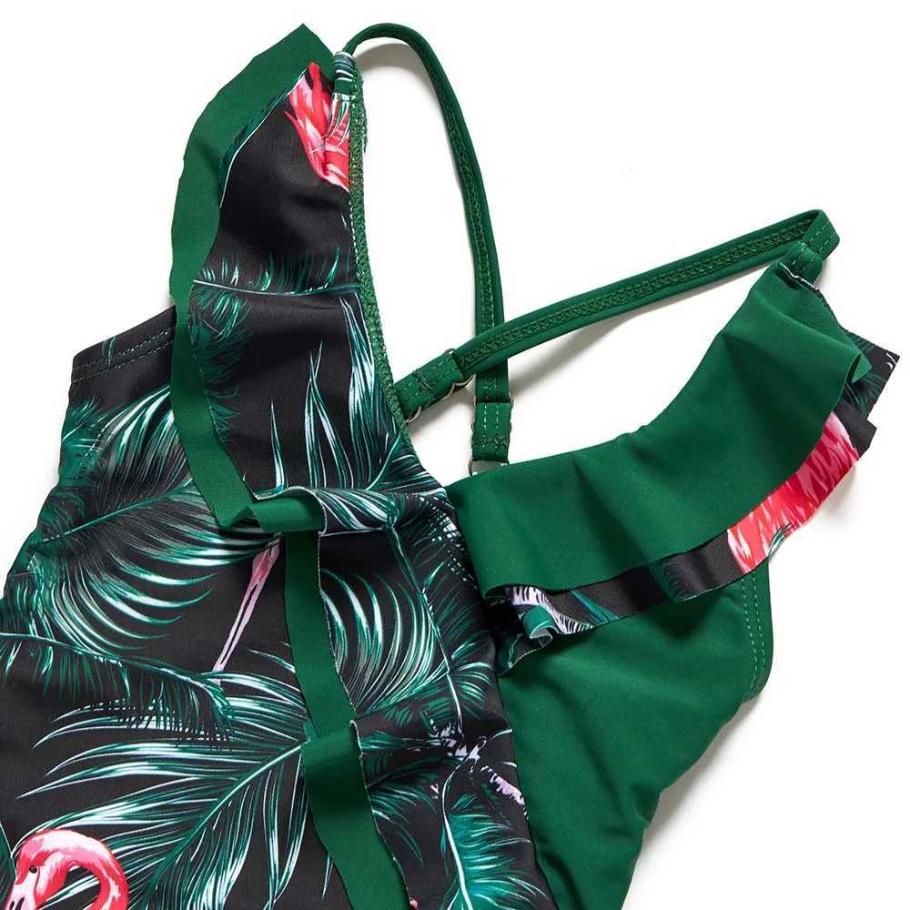 NASHAKAITE Family Swimsuits Summer Flamingo Leave Print Matching Swimwear Mommy and me swimsuit Family matching clothes W250207
