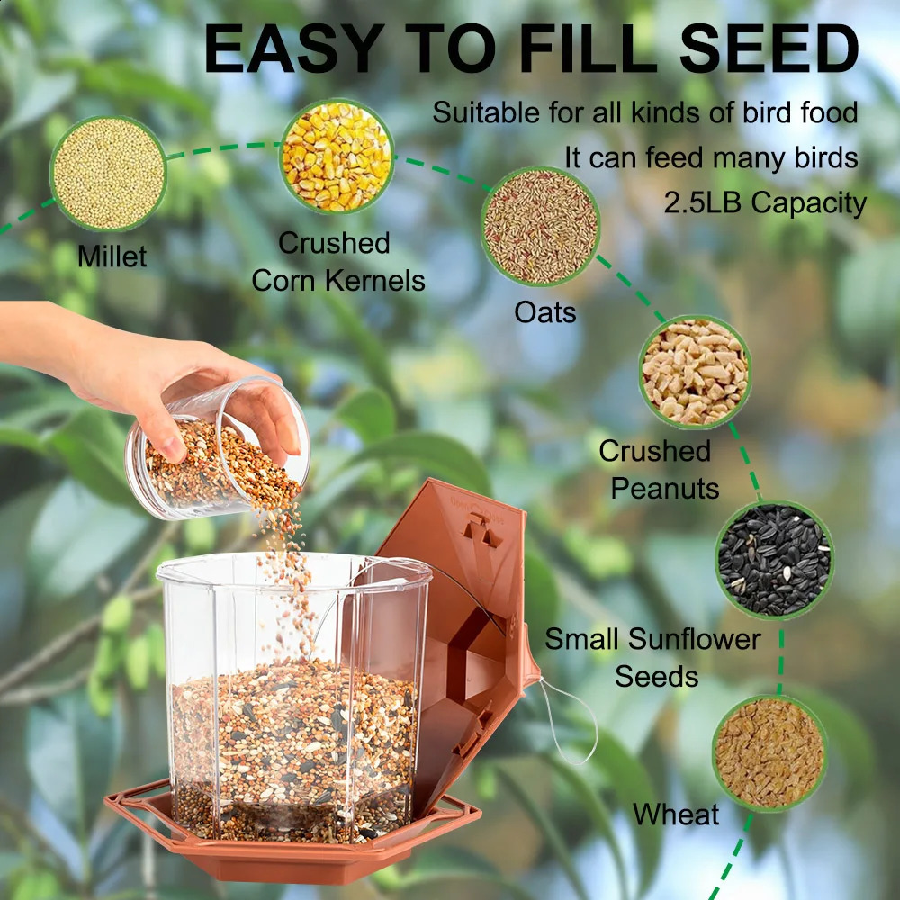 Automatic bird feeder Hanging food feeding tool gazebo outdoor bird feeder Perforated nut feeding hut bird food container 250207