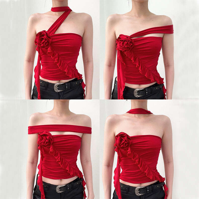 Spring European and American women's spicy girl design sense three-dimensional wer multi wearing method slim fit back vest new casual versatile f