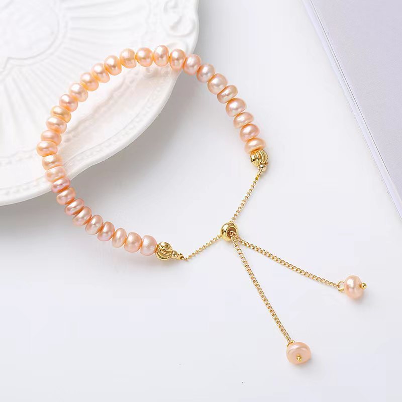 100% Natural Freshwater Pink Pearl Simple 14K Gold Filled Female Beads Chain For Women Bracelet Jewelry Gifts No Fade 250121