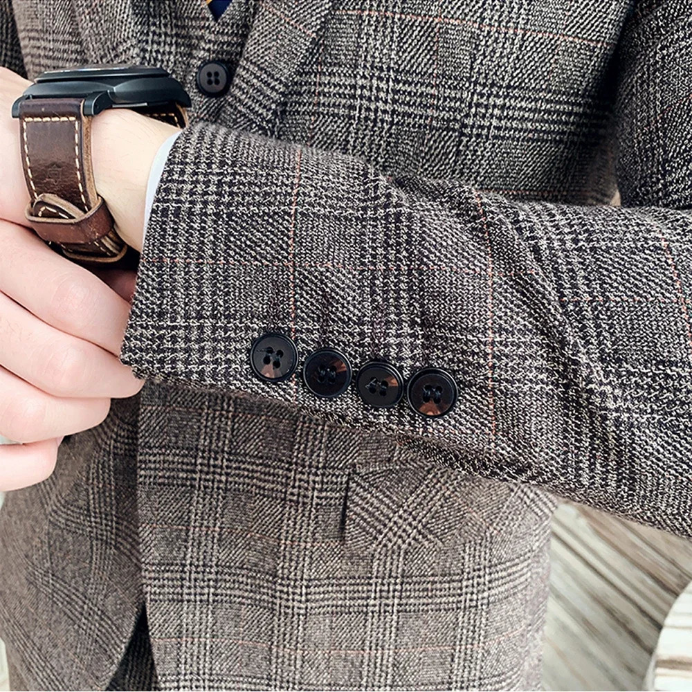S7XL JacketVestPants Fashion Boutique Lattice Formal Business Mens Suit 3Pcs Set Groom Wedding Dress Plaid Show Stage 250207