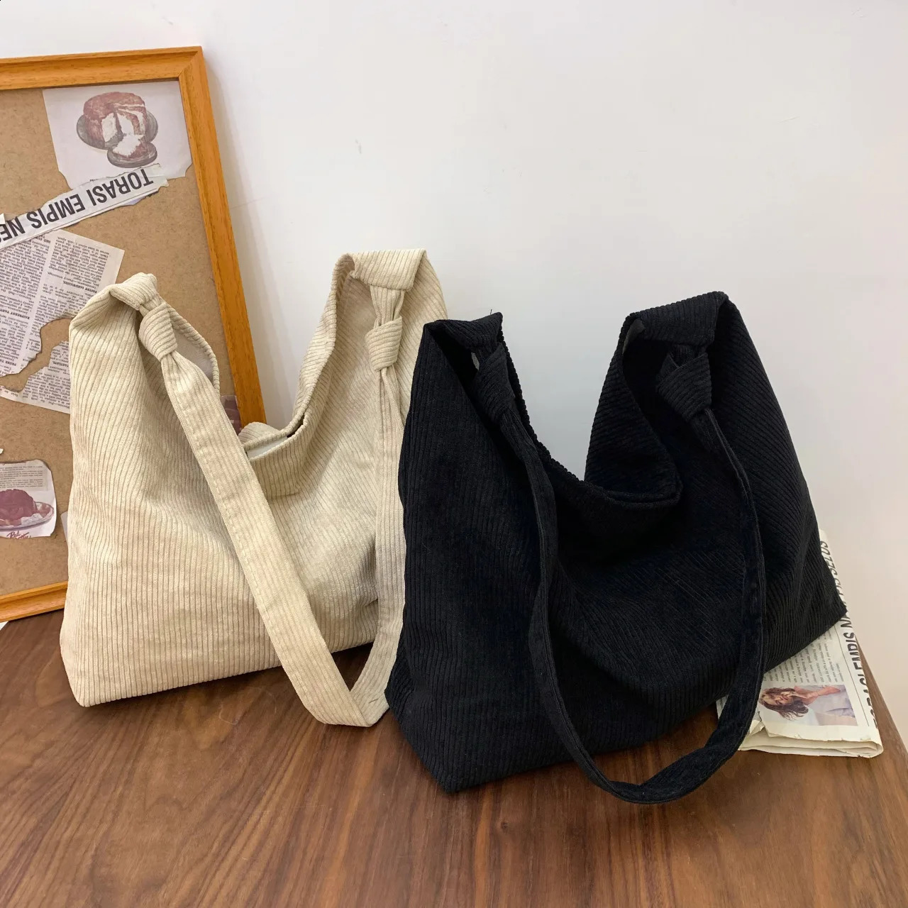 Corduroy Canvas Bag Student Shoulder Tote Cloth Bag Large Capacity Tote Class Bag 250122