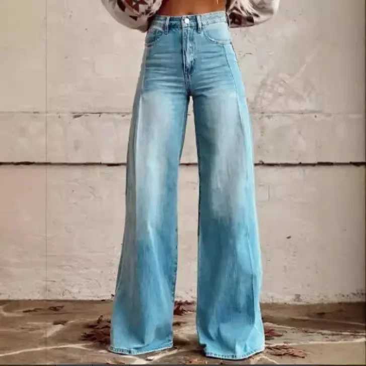Europe and America Tempering casual thin wide leg jeans womens spring and autumn fashion printed magic color loose long jeans W250207