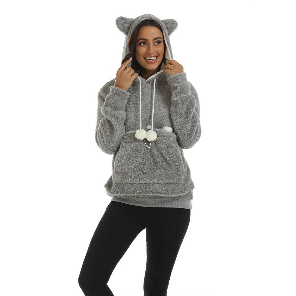 Hoodies Women 2024 Cute Pet Hoodies Dropshipping Sweatshirt with Ear Cartoon Big Pouch Long Sleeve Loose Plush Pullover Autumn W250207