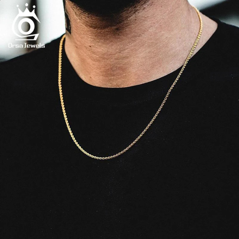 ORSA JEWELS 18K Gold over 925 Sterling Silver 1.7mm Diamond-Cut Rope Chain Necklace for Man Woman Twist Chain SC29 250120