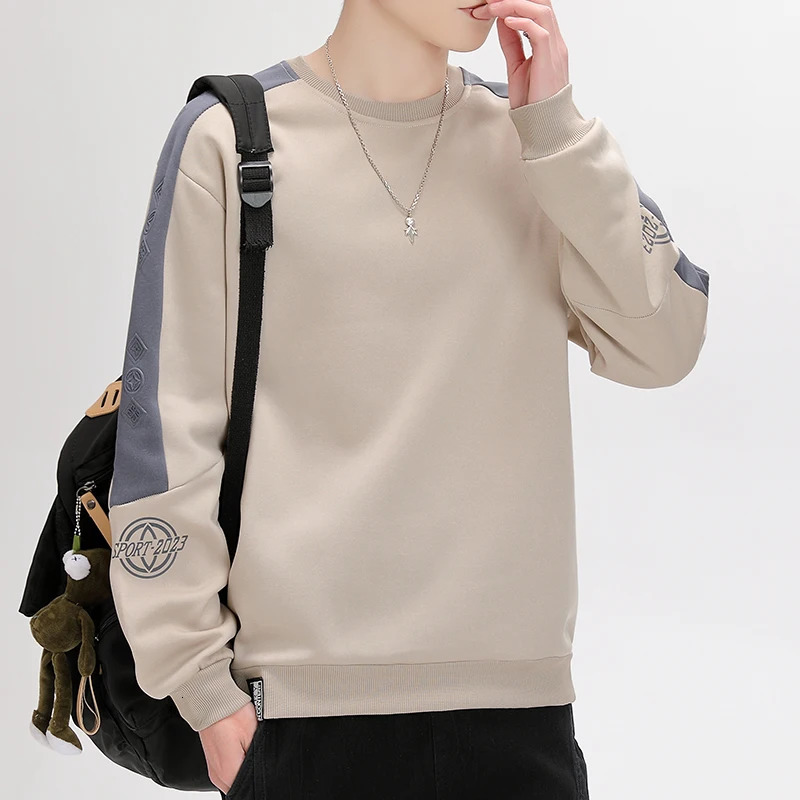 Mens Clothing Pullover Lantern Long Sleeve Crew Neck Geometric Letter Printing Contrast Color Casual Hoodies Classic Tops 250207