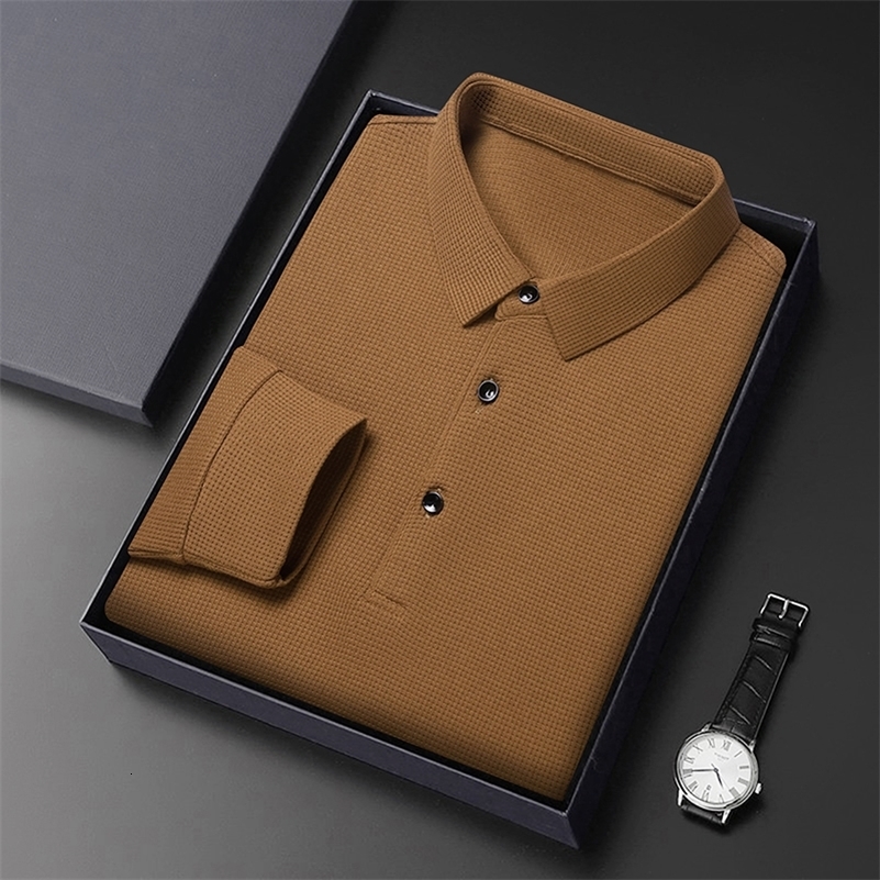Mens Long Sleeve T Shirt Button Lightweight Lapel Loose Polo Shirt Solid Color Top 250206