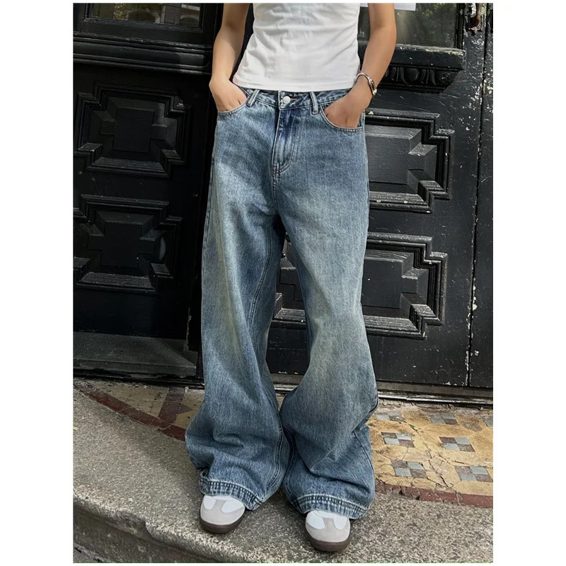 Blue Womens Jeans High Waist Vintage Straight Summer Y2K Classic Denim Pants Streetwear American Wide Leg Baggy Trouser 250121