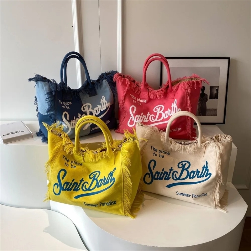Korean Letters Tassel Canvas Bag Large Capacity Bag Simple Student To Single Shoulder Tote Bag Handbags for Women 2024 250206
