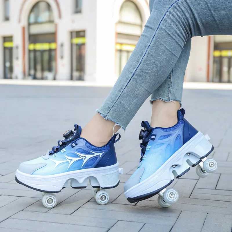 Deform Roller Skate Shoes 4-Wheel Skates Professional Double Row Skates Youth Men Women Sneakers Parkour Deformation Shoes Gift W250207