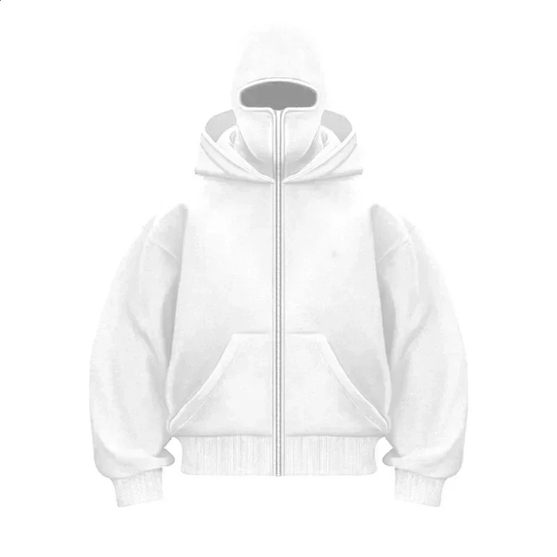 Balaclava Men Zip Hoodie Winter Warm Casual Sweatshirt Y2K with Hooded Face Mask Zipper Sports Jacket Outdoor Activities 250206