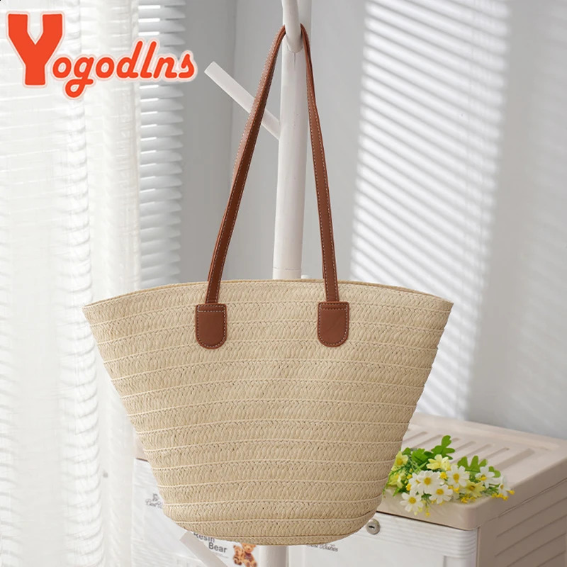 Yogodlns Summer Large Capacity Straw Bag For Women Knitted Straw Bag Bohemia Top-handle Bag Travel Bags Armpit Bag bolsa 250207