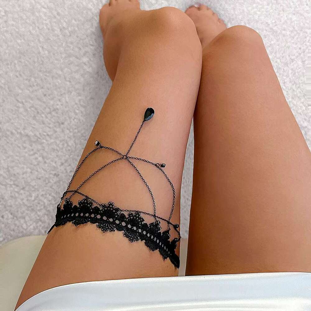 Gothic Boho Elastic Band Black Lace Leg Thigh Chain for Women Bikini Summer Festival Party Body Accessories Jewelry
