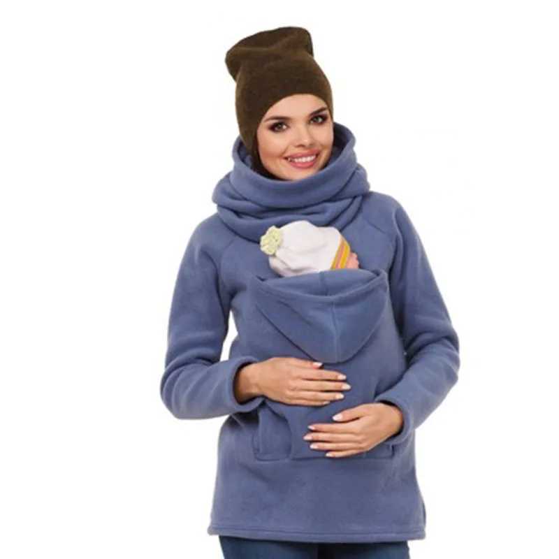 Maternity Clothes Kangaroo Pocket Clothes for Nursing Mothers for Pregnant Women Hoodie High Collar Breastfeeding Sweater XXL W250207