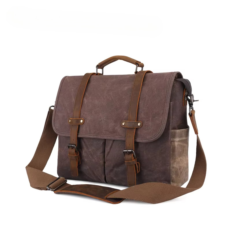 Vintage Men Messenger Bags Waterproof Canvas Shoulder Man Business Crossbody Bag Male Travel Laptop Handbag Candy Genuine Leather