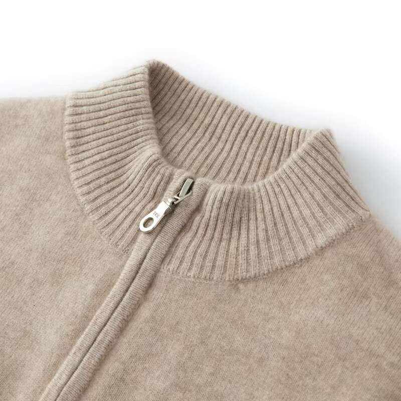 Men's Winter Medium Thick High Collar Half Zipper Classic Loose Sweater 100% Cashmere Knitted Top