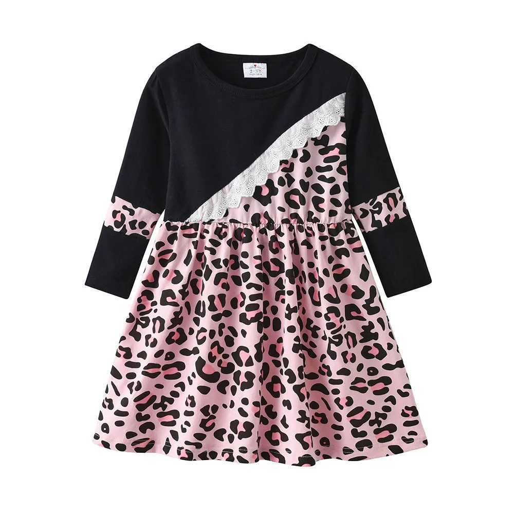 DXTON Family Matching Cotton Clothes Spring Mother and Kids Dress Women Leopard Print Kids Long Sleeve Casual Family Matching W250207