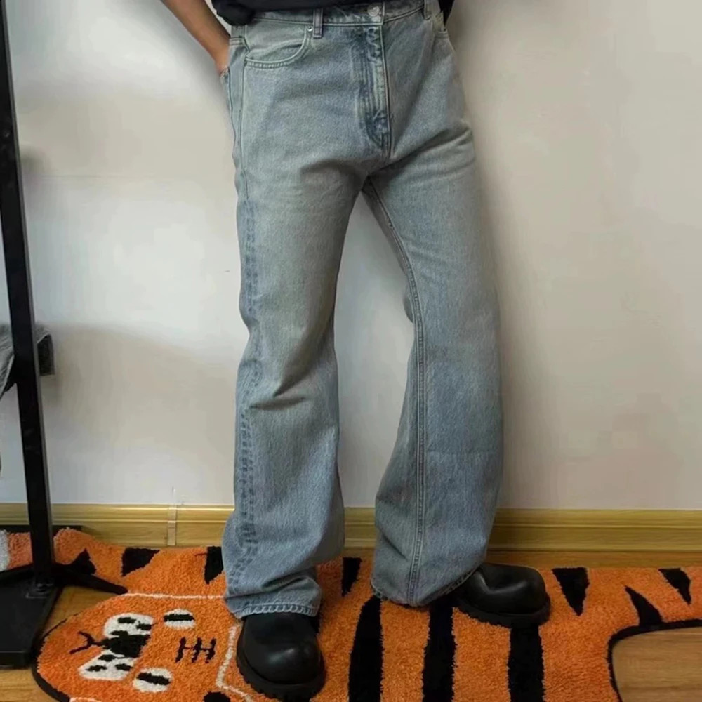Vintage Washed Blue Solid Boot Cut for Men and Women Straight Baggy Denim Trousers Ropa Hombre Loose Casual Flare Jeans Pants 250206